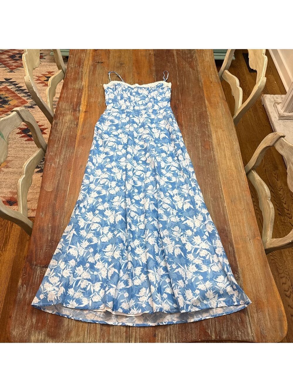Saints and Secrets Blue White Floral Maxi Dress Small